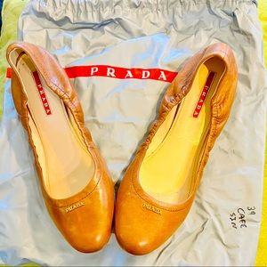 Prada Camel Leather Ballerina Flats